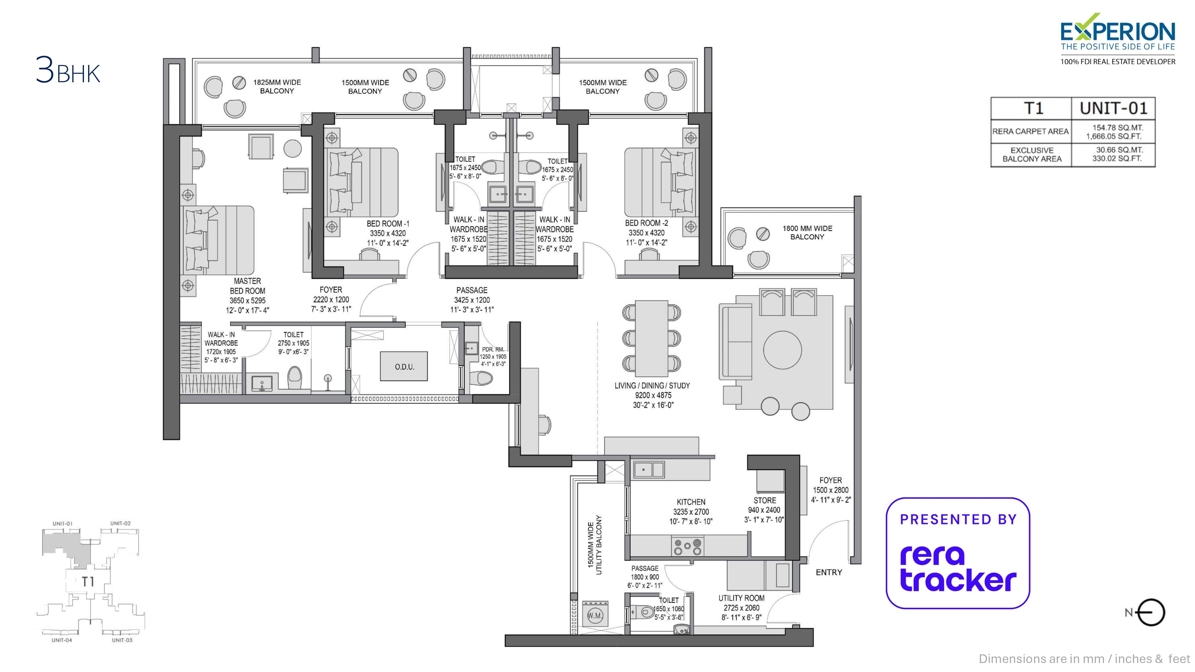 Floor plan for 3 BHK 1666.00 sq.ft